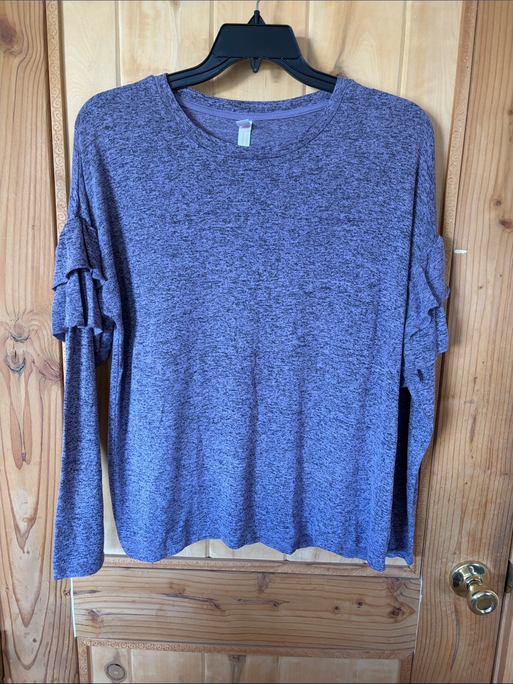 Xhilaration Women's Heather Purple Long-Sleeve Ruffle Sleeve Knit Top